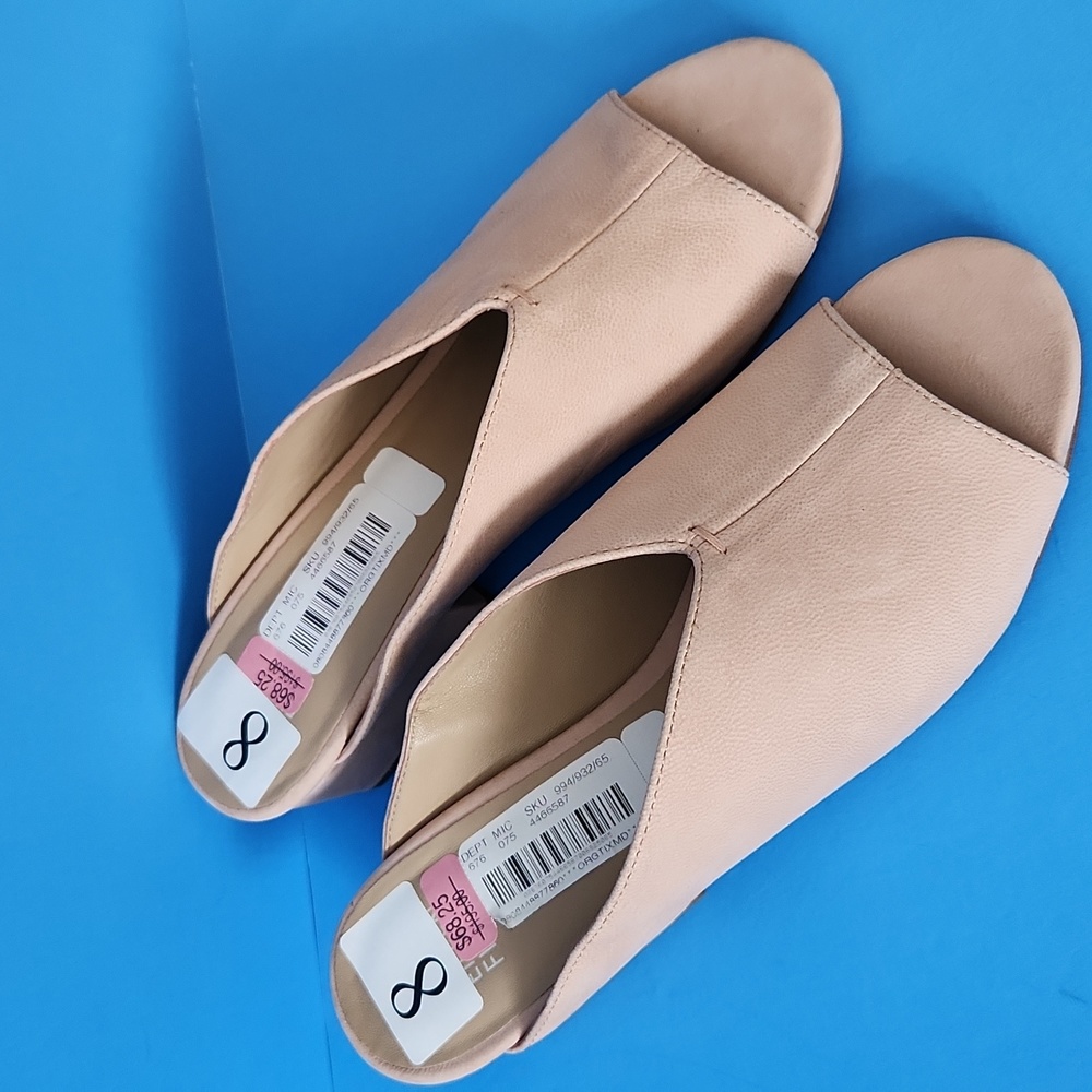 Eileen Fisher sz 8 Katniss tan nubuck block heel slide on shoes.